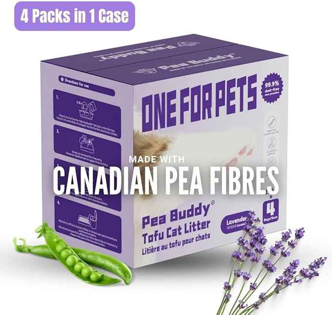 Pea Based Tofu Cat Litter, Dust Free Cat Litter, Low Tracking, and Natural Odor Control, Flushable (4 Bags, Lavender)