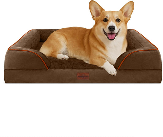 Comfort Expression Medium Dog Beds Waterproof Orthopedic Foam Dog Sofa Beds for Medium Large Dogs Comfy Pet Bed with Washable Removable Cover & Non-Slip Bottom(Medium,Chocolate Brown) - Pet Explorer