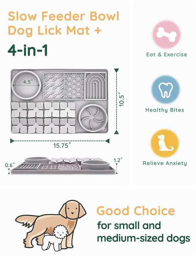 Slow Feeder Bowl, Silicone Lick Mat with Suction Cups for Dog Cat, Snuffle Mat for Pet Smell Training, Puzzle Toys for Bored Puppy, Sniff Mat for Slow Eating and Keep Busy, Lavender Gray