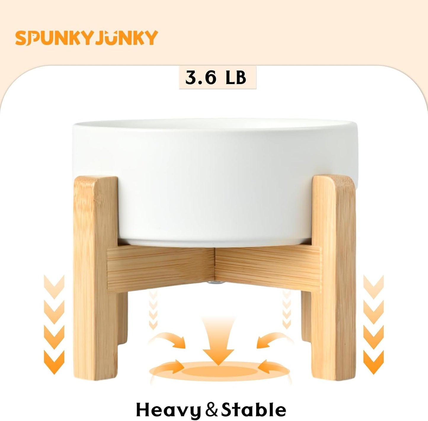 SPUNKYJUNKY Ceramic Elevated Dog Bowls 2 Pack - 8.3inch Raised Dog Bowls with Non-Slip Wooden Stand for Large Dogs Dishwasher Safe(White,60OZ*2) - Pet Explorer