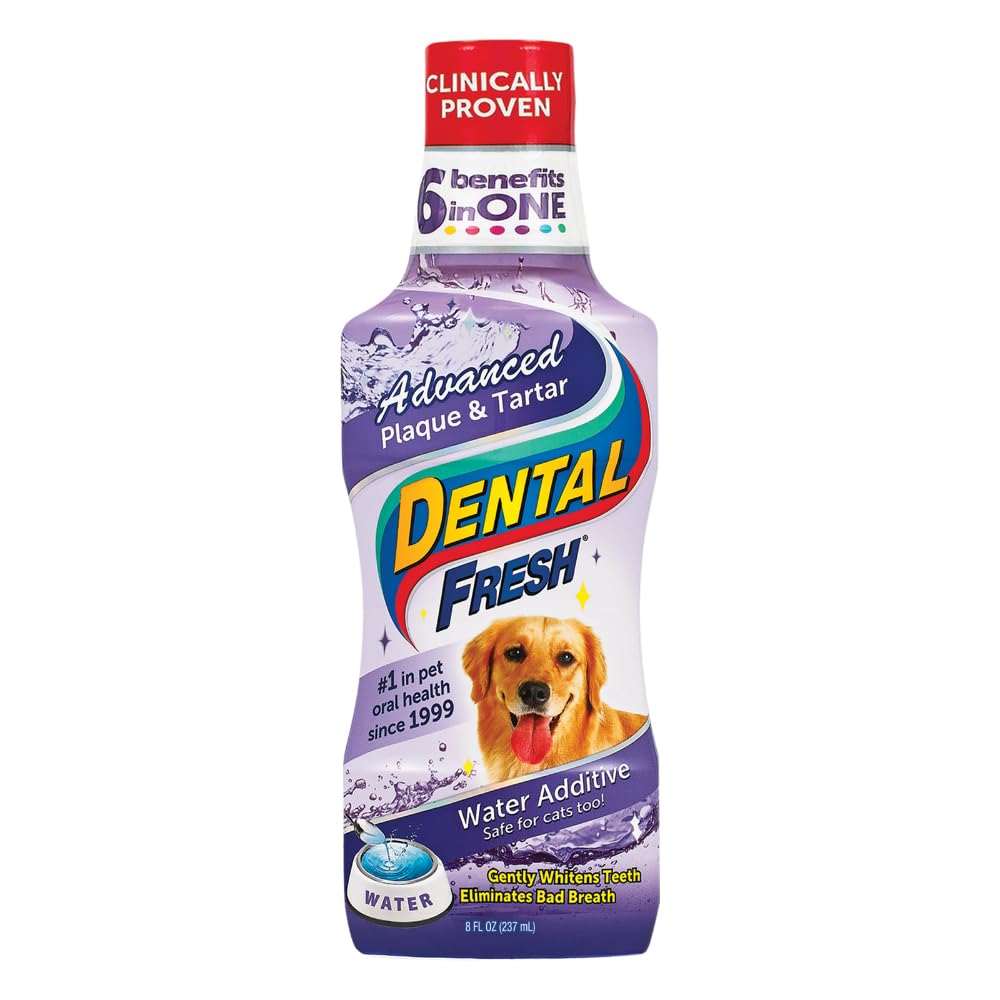 Dental Fresh Advanced Plaque and Tartar Water Additive, 8oz – Dog Teeth Cleaning Formula to Freshen Breath and Improve Overall Oral Health - Pet Explorer