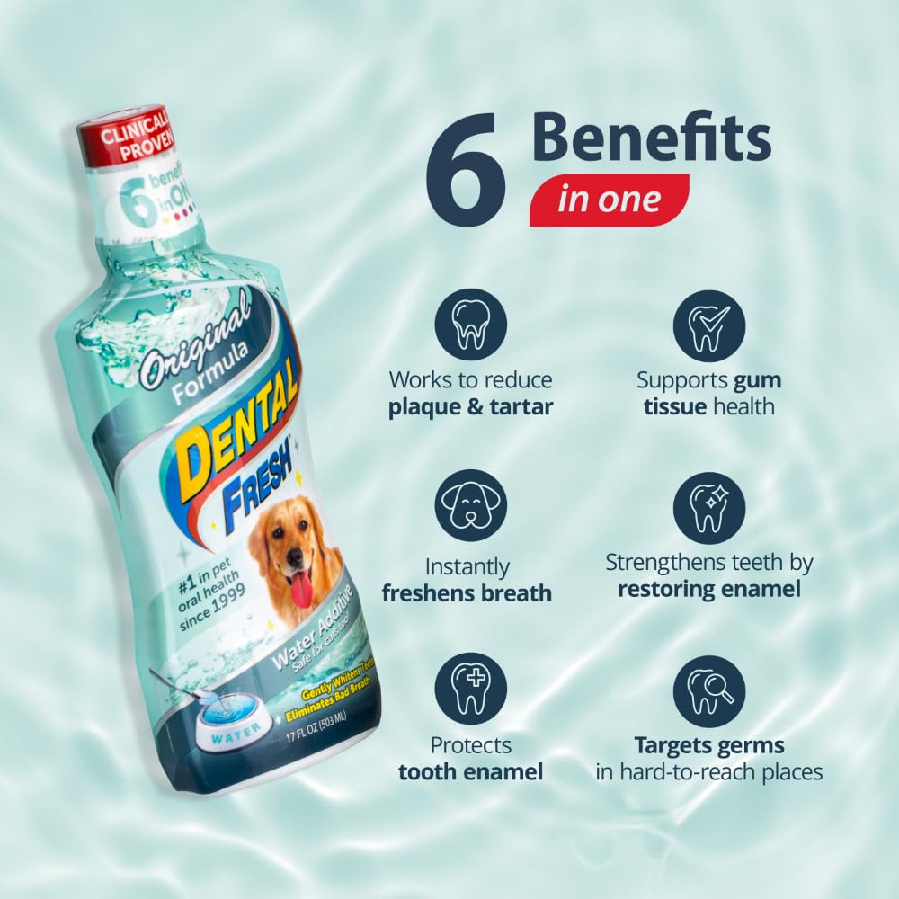 Dental Fresh Water Additive for Dogs, Original Formula, 17oz – Dog Breath Freshener and Teeth Cleaning for Dental Care– Add to Water - Pet Explorer