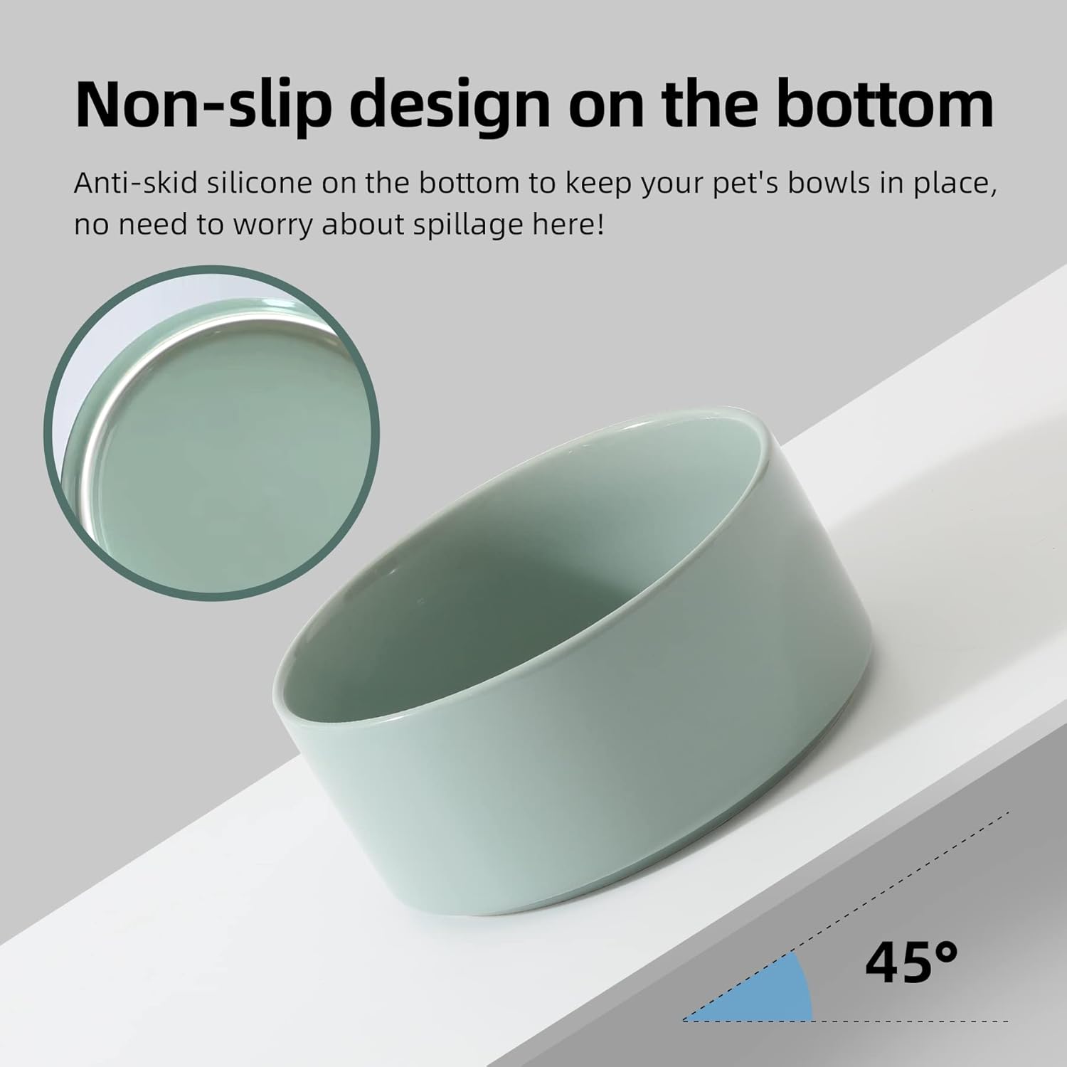Ceramic 5.1inch Set of 2 Dog and Cat Bowls, 2pcs Anti-Slip Food and Water Feeder Dishes for Puppies, Kitties, Cats(2 Bowls, Light Green) - Pet Explorer
