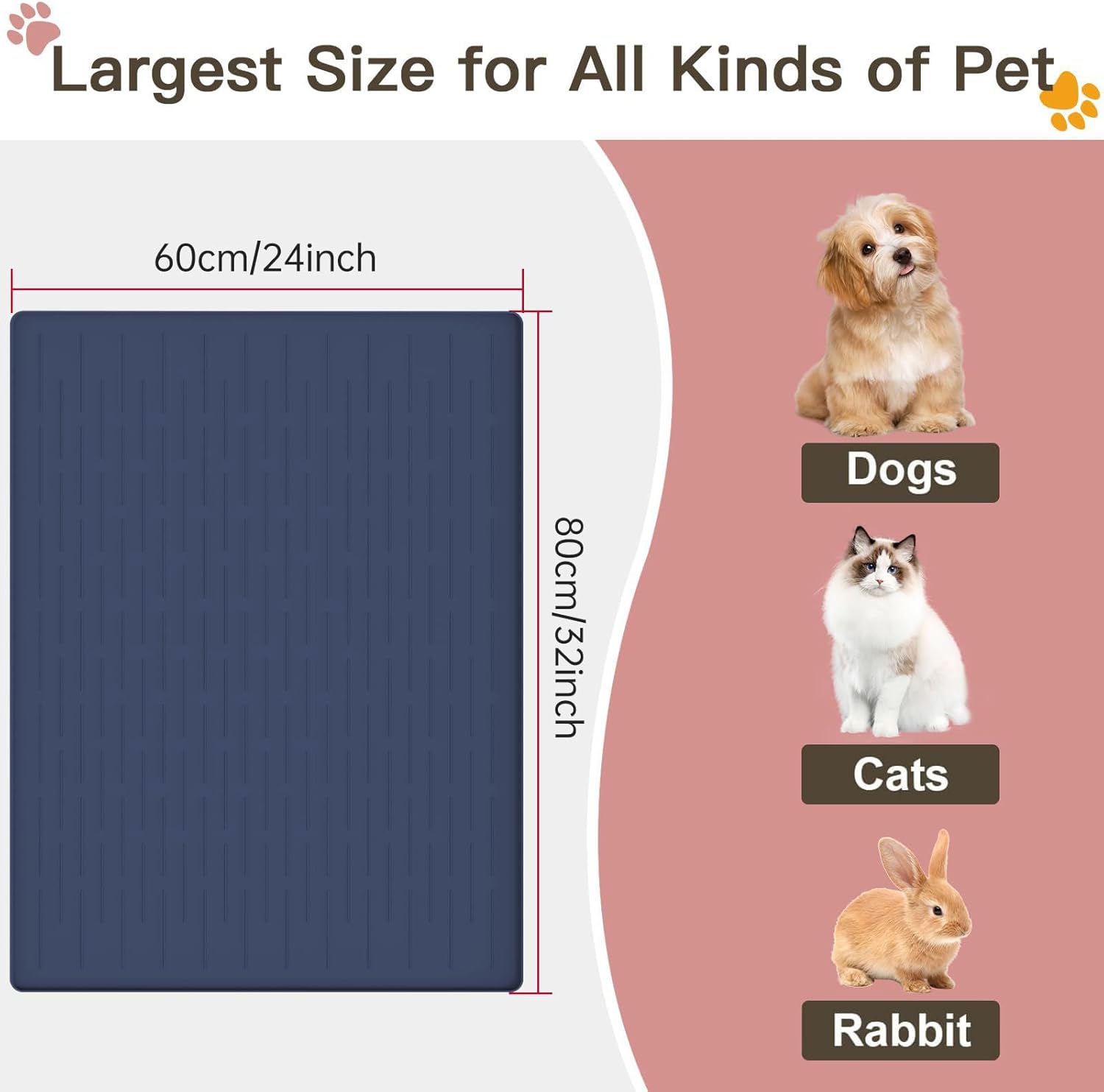 Large Dog Mats for Food and Water, 32"x24" Waterproof Pet Food Mats for Floor Nonslip Silicone Bowl Mats with Raised Edges - Pet Explorer