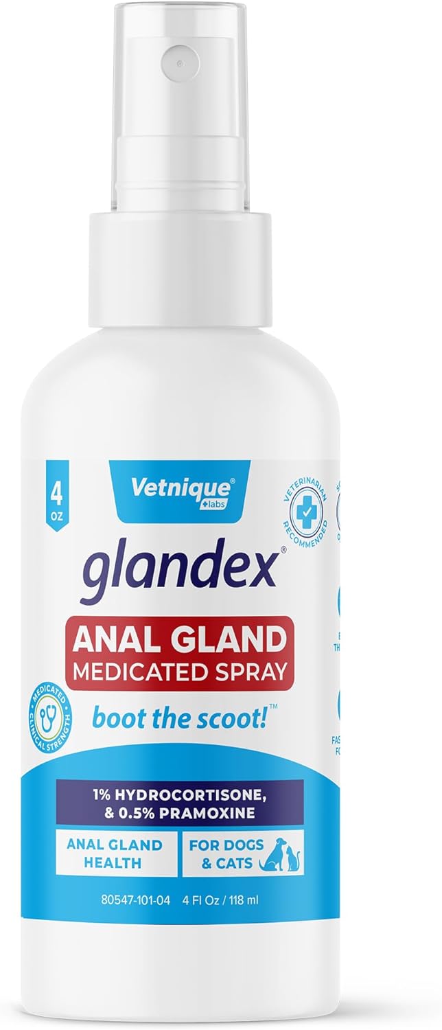 Vetnique Glandex Medicated Dog Butt Wipes or Spray for Dog Scooting - Topical Anti Itch Skin Relief for Soothing Inflamed Anal Glands in Dogs & Cats - Fast Acting Formula (4oz Spray) - Pet Explorer