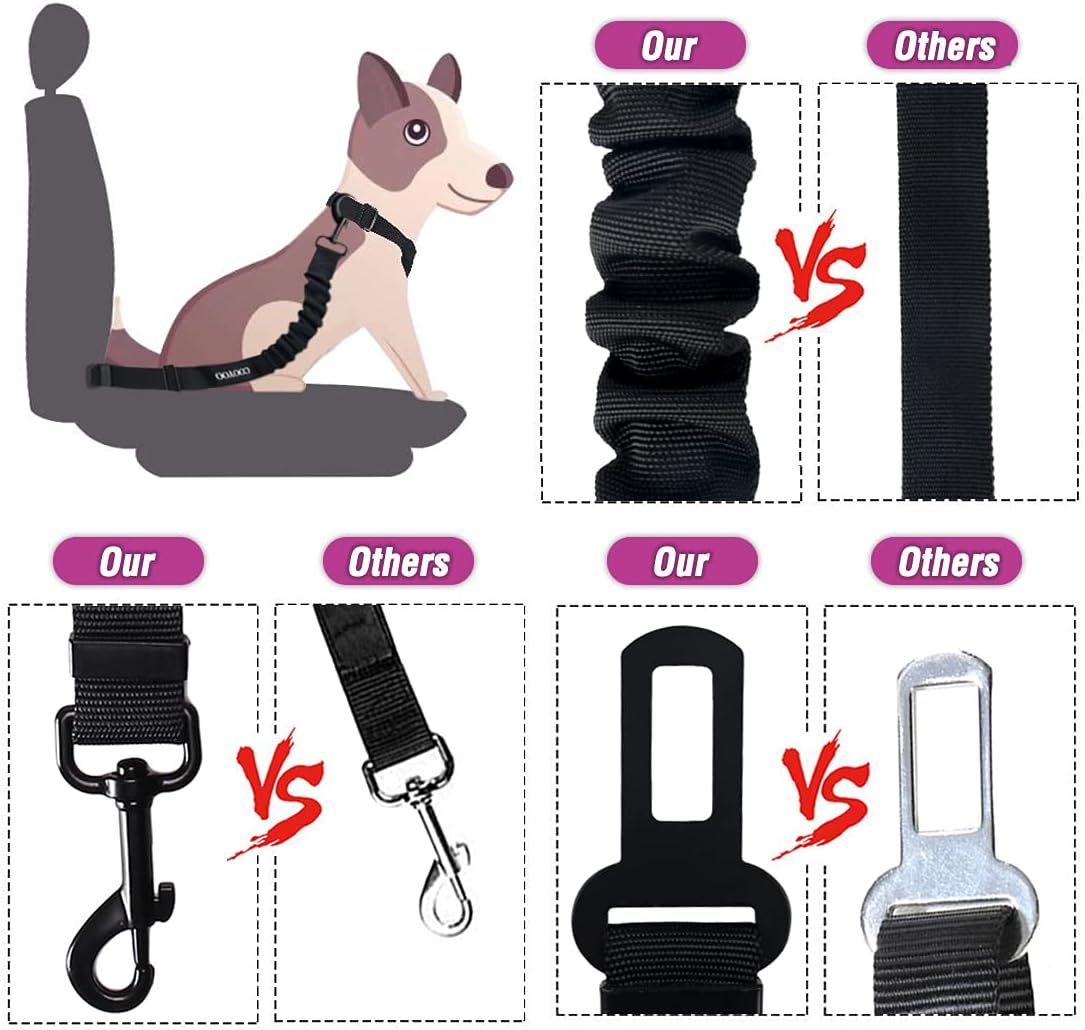 COOYOO Dog Seat Belt,3 Piece Set Retractable Dog Car Adjustable Seatbelts for Vehicle Nylon Pet Safety Heavy Duty & Elastic & Durable Car Harness for Dogs - Pet Explorer