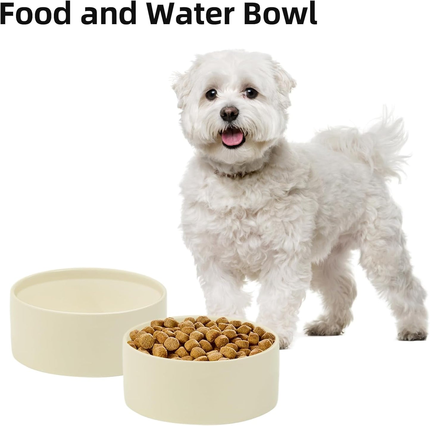 Ceramic 6.1inch Dog Bowls for Small and Medium Breed Dog Dish Pet Food and Water Bowl (Set of 2 Bowls - Beige, 28oz) - Pet Explorer