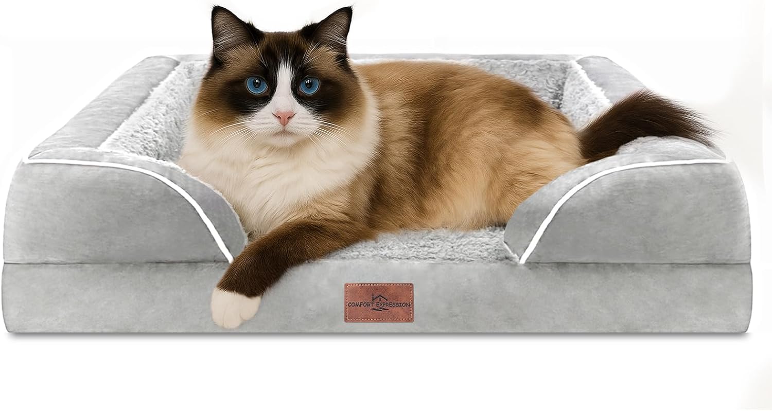 Comfort Expression Small Dog Beds Waterproof Cat Beds Orthopedic Foam Sofa Beds for Small Dogs Comfy Pet Bed with Washable Removable Cover & Non-Slip Bottom(XX-Small,Grey White) - Pet Explorer
