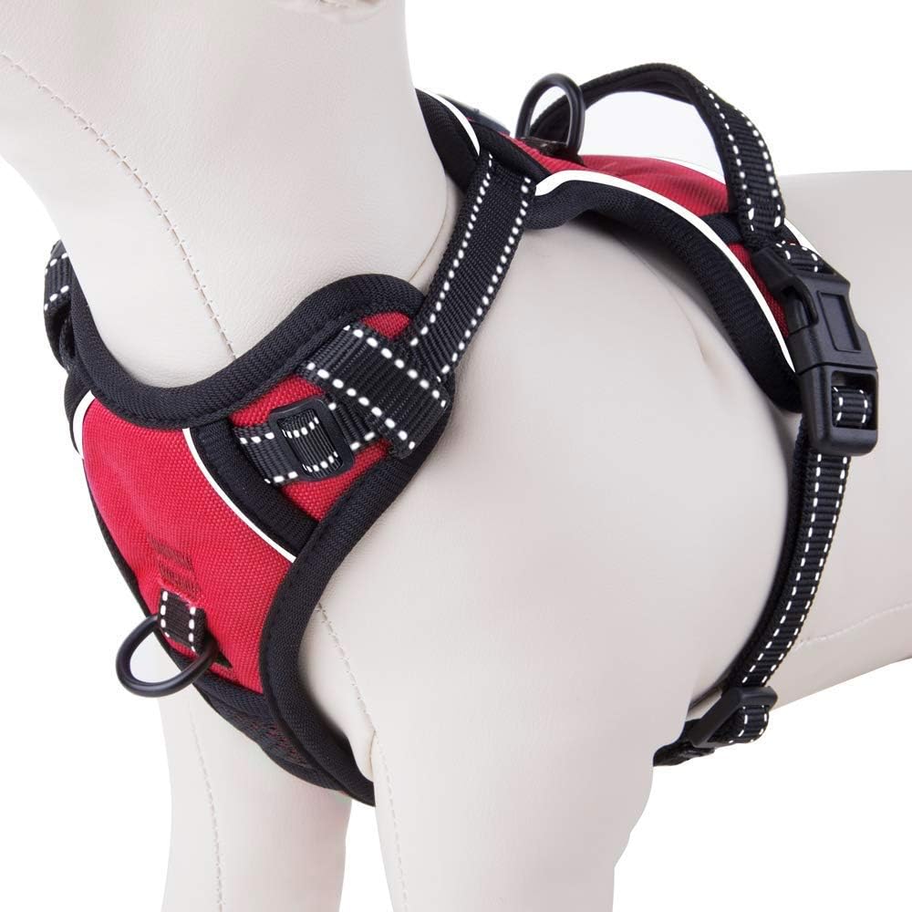 PHOEPET Reflective Dog Harness No Pull Large Breed Vest with 2 Metal Leash Attachment Hooks(XL, Red) - Pet Explorer