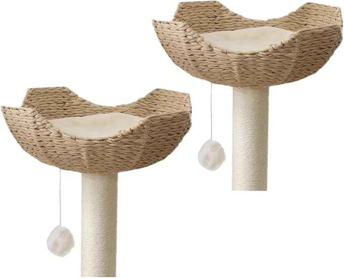 SHENGOCASE 2-Pack 18" Large Cat Tower Tree Add ons Accessories Replacement Part Basket Bed, Handwoven Wicker Rattan Nest Bowl with Soft Cushion