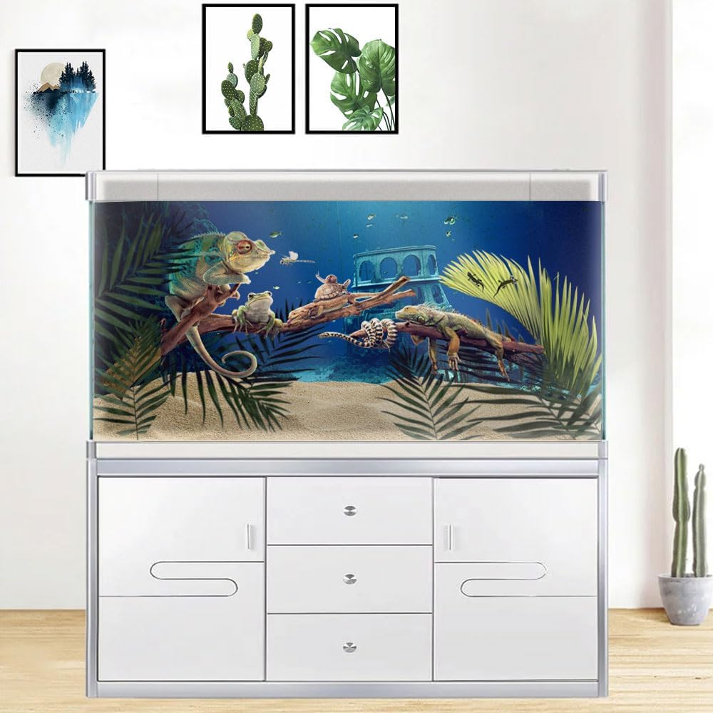36X20IN Natural Underwater Aquarium Background, Pictures 3D Fish Reef Fish Tank Decoration Background, with 8 EVA Double-Sided Tape - Pet Explorer