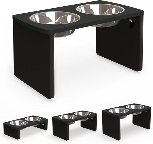 Elevated Dog Bowls, Bamboo Raised Dog Bowl for Large Dogs, with 2 Stainless Steel Bowls (13'' Tall-68oz Bowl, Black) - Pet Explorer