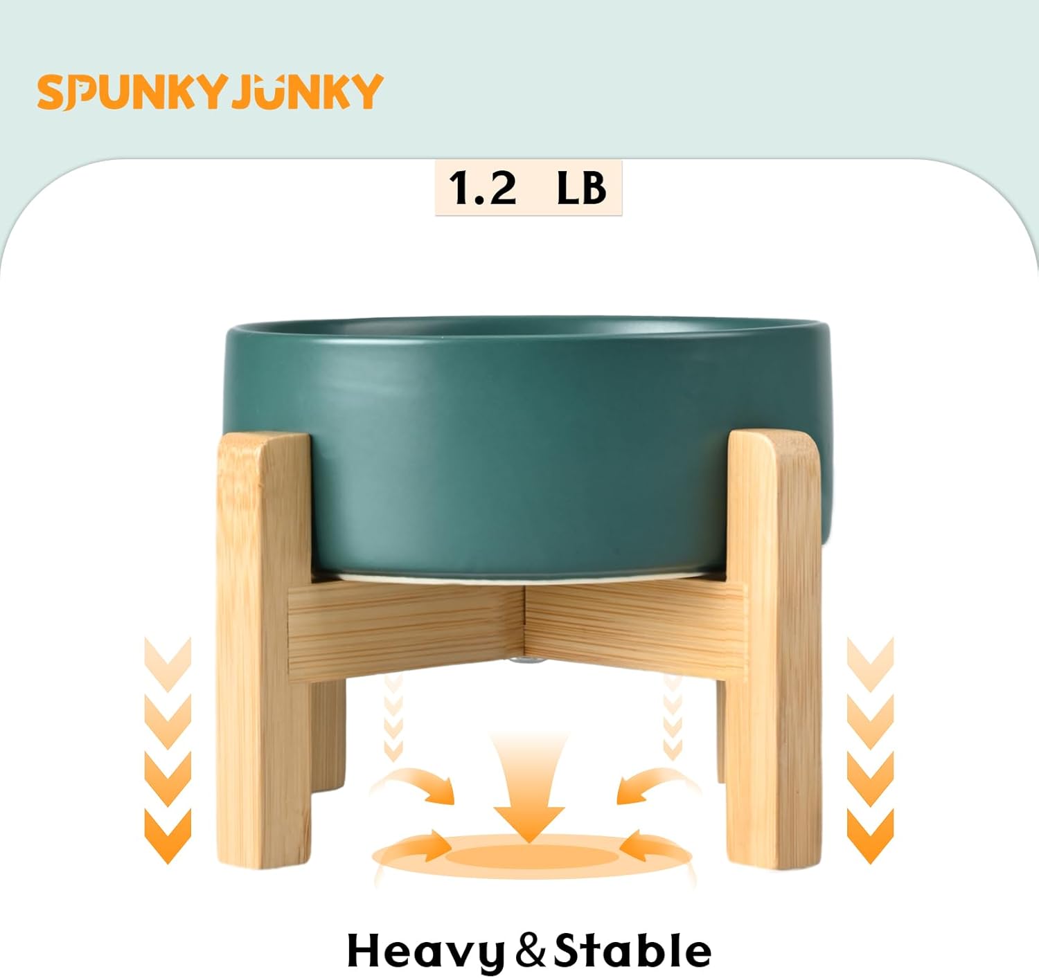 SPUNKYJUNKY Ceramic Elevated Dog Bowls 2 Pack - 5.1inch Raised Dog Bowls with Non-Slip Wooden Stand for Small Dogs Dishwasher Safe(Green,13.5OZ*2) - Pet Explorer