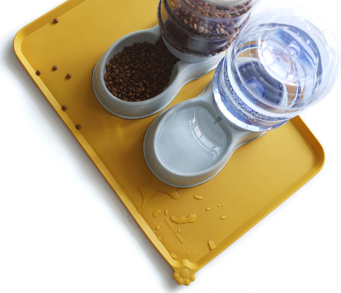 Hoki Found Large Silicone Pet Food Mats Tray - Non Slip Pet Dog Cat Bowl Mats Placemat - Dog Pet Cat Feeding Mat - Waterproof Dog Cat Food Mats -Pet Water Mats for Carpet - Honey - Pet Explorer