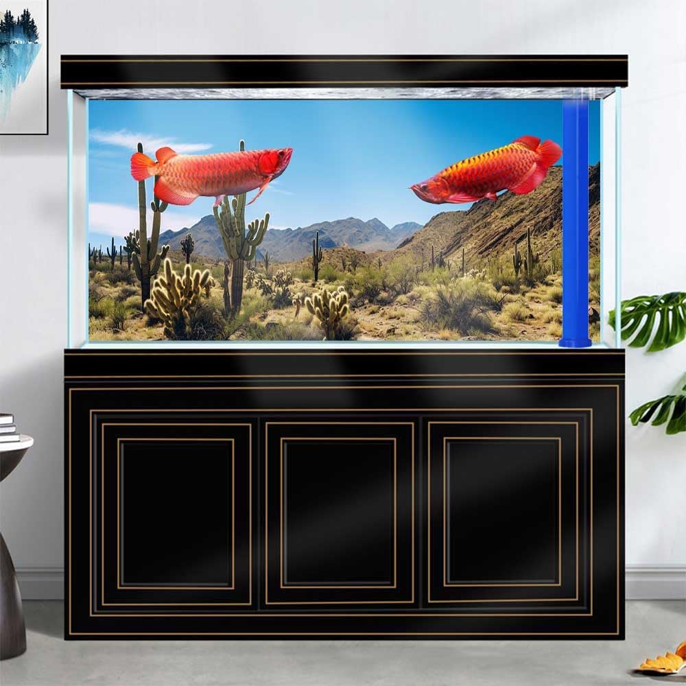 Reptile Habitat Background, Retro Desert Oasis Cactus Terrarium Background 30X18 in Background with 8 EVA Double-Sided Tape - Pet Explorer