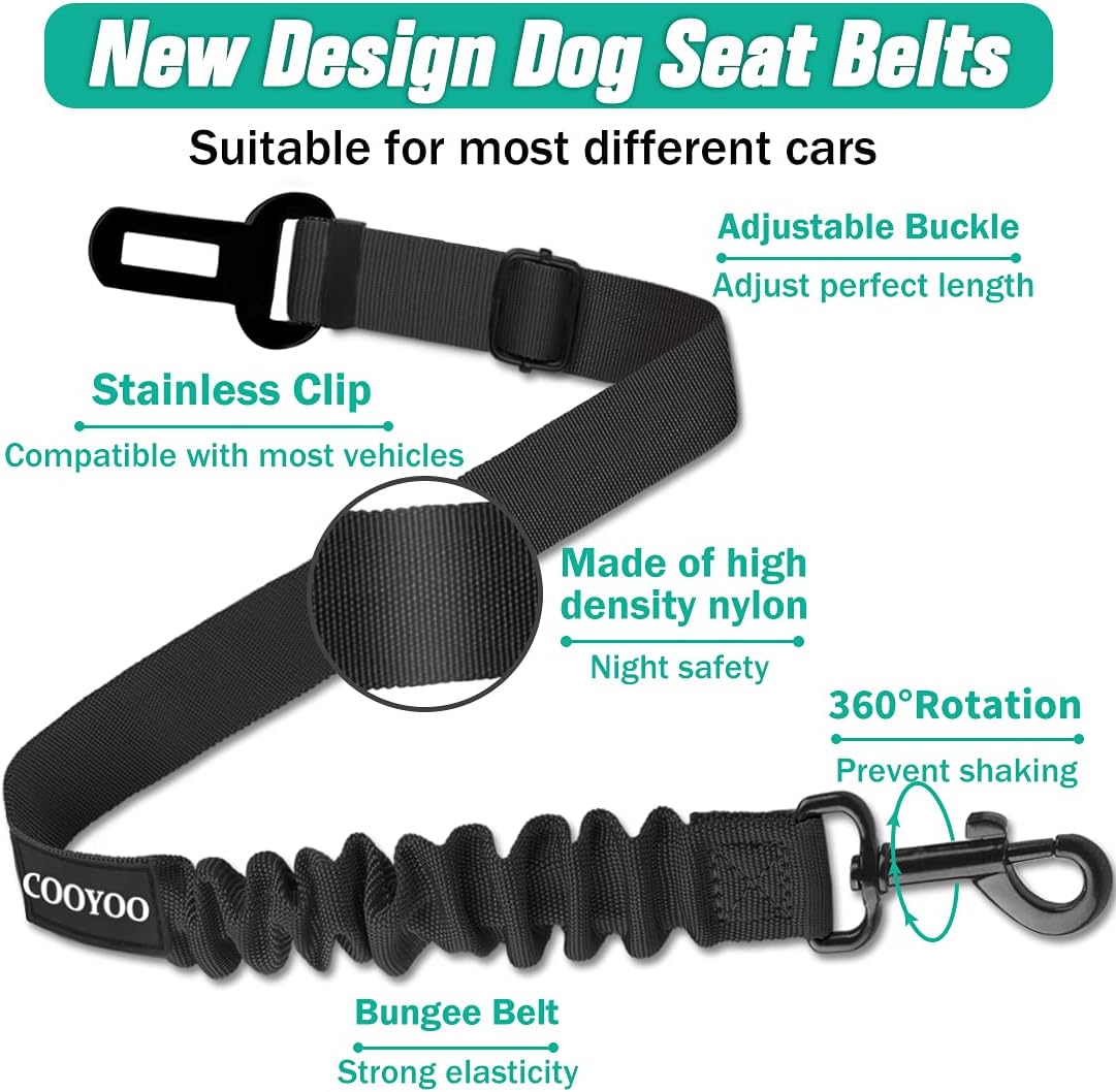 COOYOO Dog Seat Belt,Retractable Dog Car Harness Seat Belt for Car Adjustable Nylon Pet Safety Seat Belts Heavy Duty & Elastic Bungee Buffer - Pet Explorer