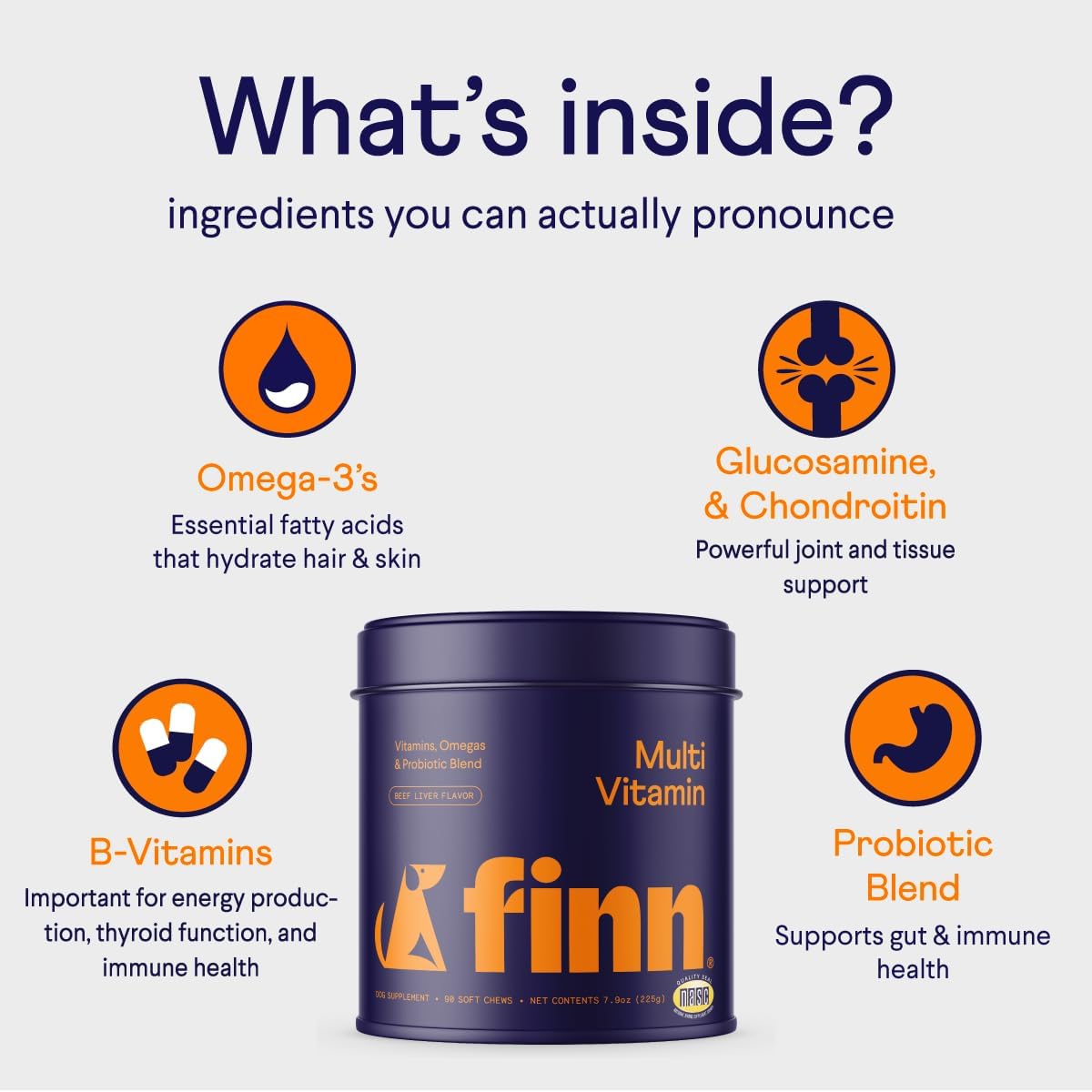 Finn All-in-1 Multivitamin for Dogs - Daily Multi with Probiotics, Omegas & Nutrients to Support Everyday Wellness - 90 Soft Chews - Pet Explorer