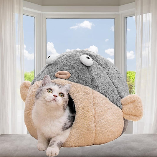 Cat Beds for Indoor Cats - Cute Animal-Shaped Cat Cave Bed for Larger Cat&2 Cats,Super Soft Calming Cat Tent for Kitten&Puppy,Small Dog,Warm Plush&Machine Washable&Removable Cotton Pad (Gray XL) - Pet Explorer