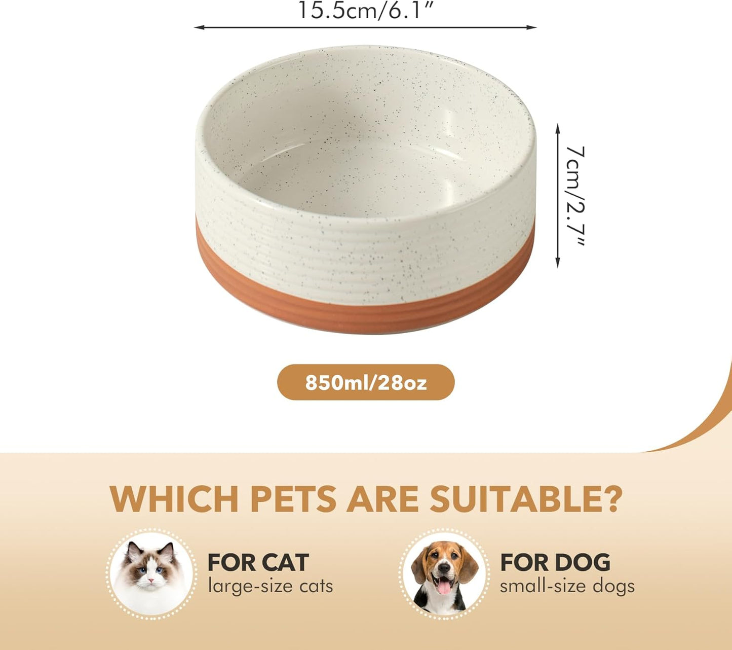 Ceramic 6.1inch Dog Bowl for Small Breed Dogs, Anti-Slip and Weighted Pet Food and Water Dishes(Single Bowl, Vanilla White) - Pet Explorer