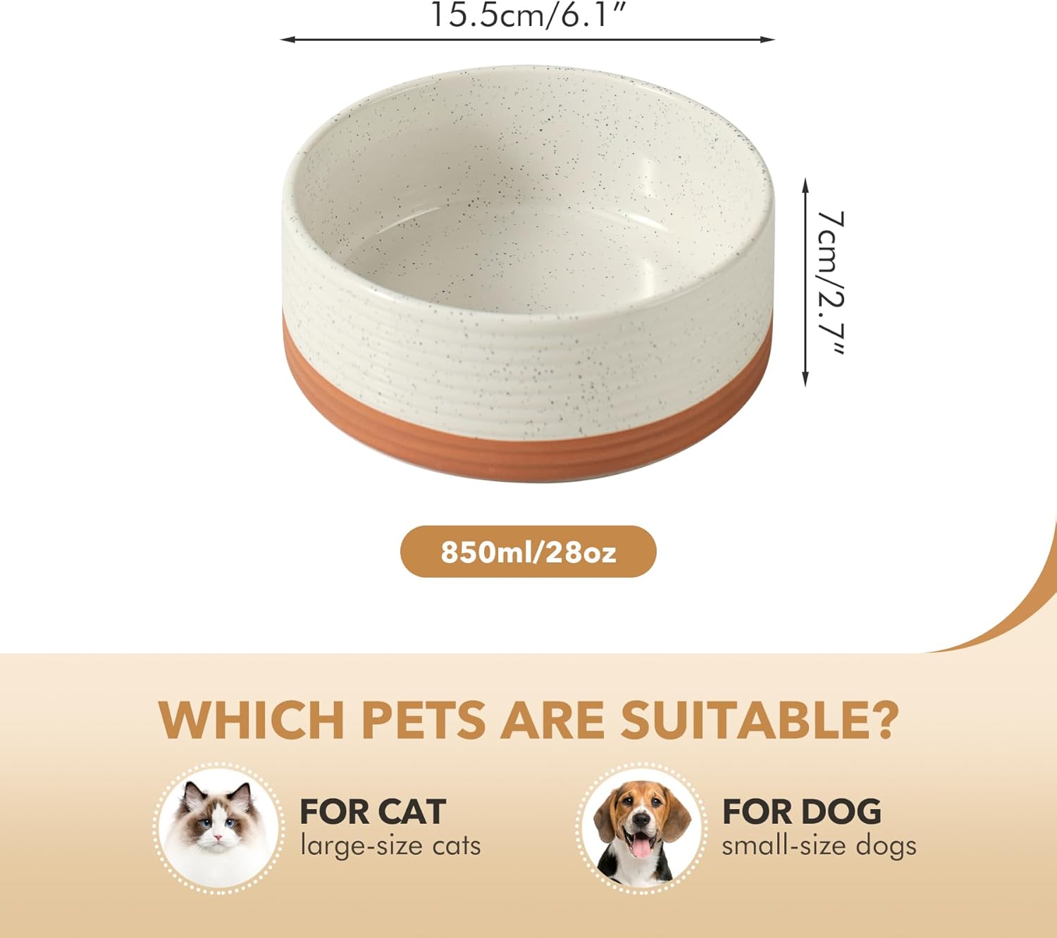 Ceramic 6.1inch Dog Bowl for Small Breed Dogs, Anti-Slip and Weighted Pet Food and Water Dishes(Single Bowl, Vanilla White) - Pet Explorer