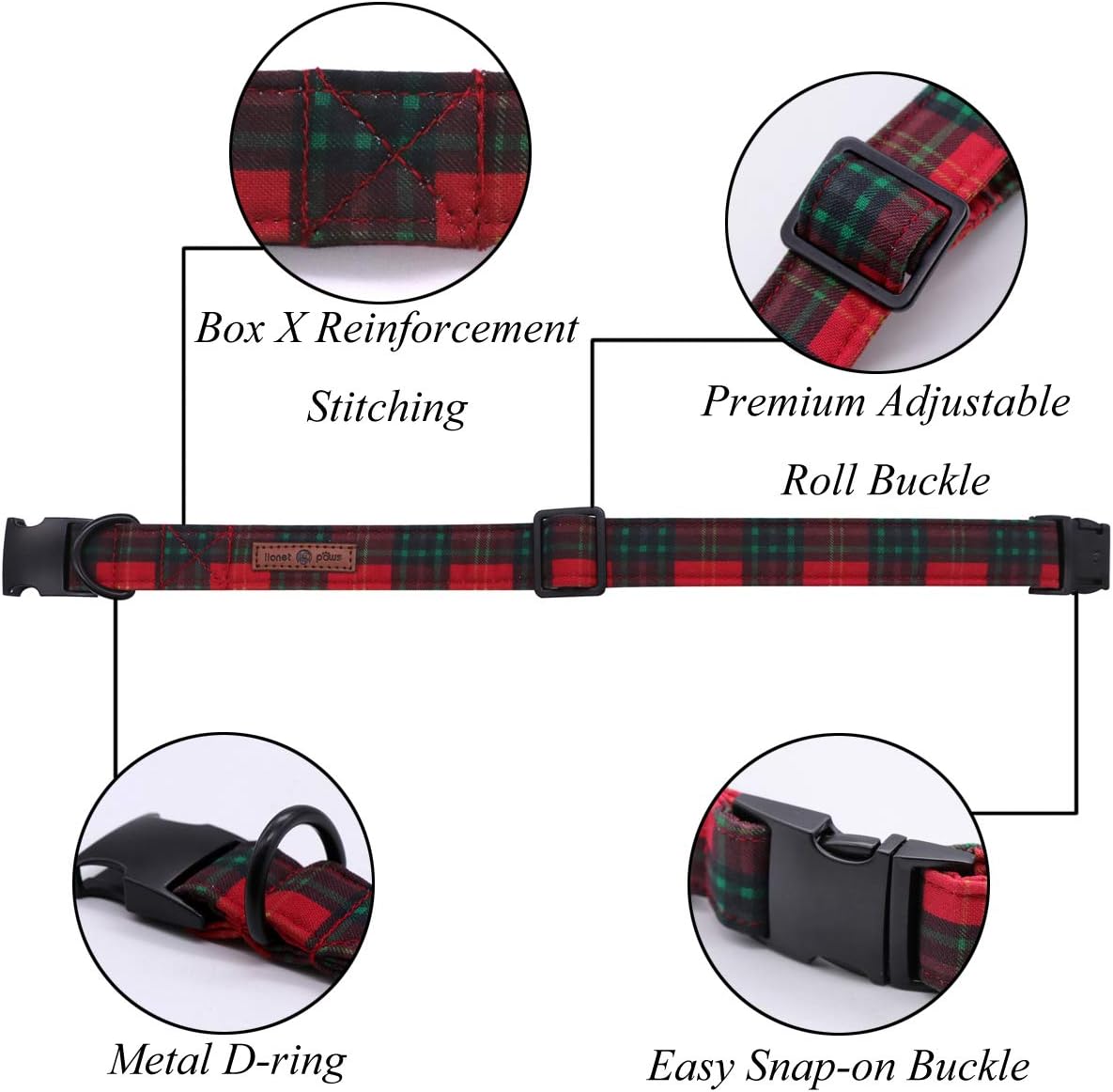 Lionet Paws Christmas Dog Collar with Sailor Bow, Bowtie for Dogs, Adjustable Comfortable Dog Collar Girl, XL, Neck 16-26 in