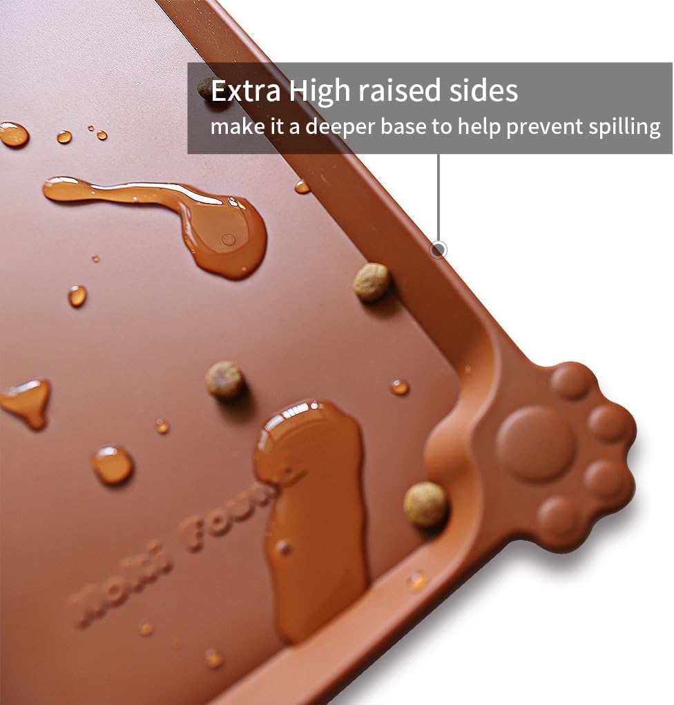 Hoki Found L Silicone Non Slip Pet Dog Cat Bowl Mats - Placemat - Feeding Mat - Waterproof - For Carpet - Caramel - Pet Explorer