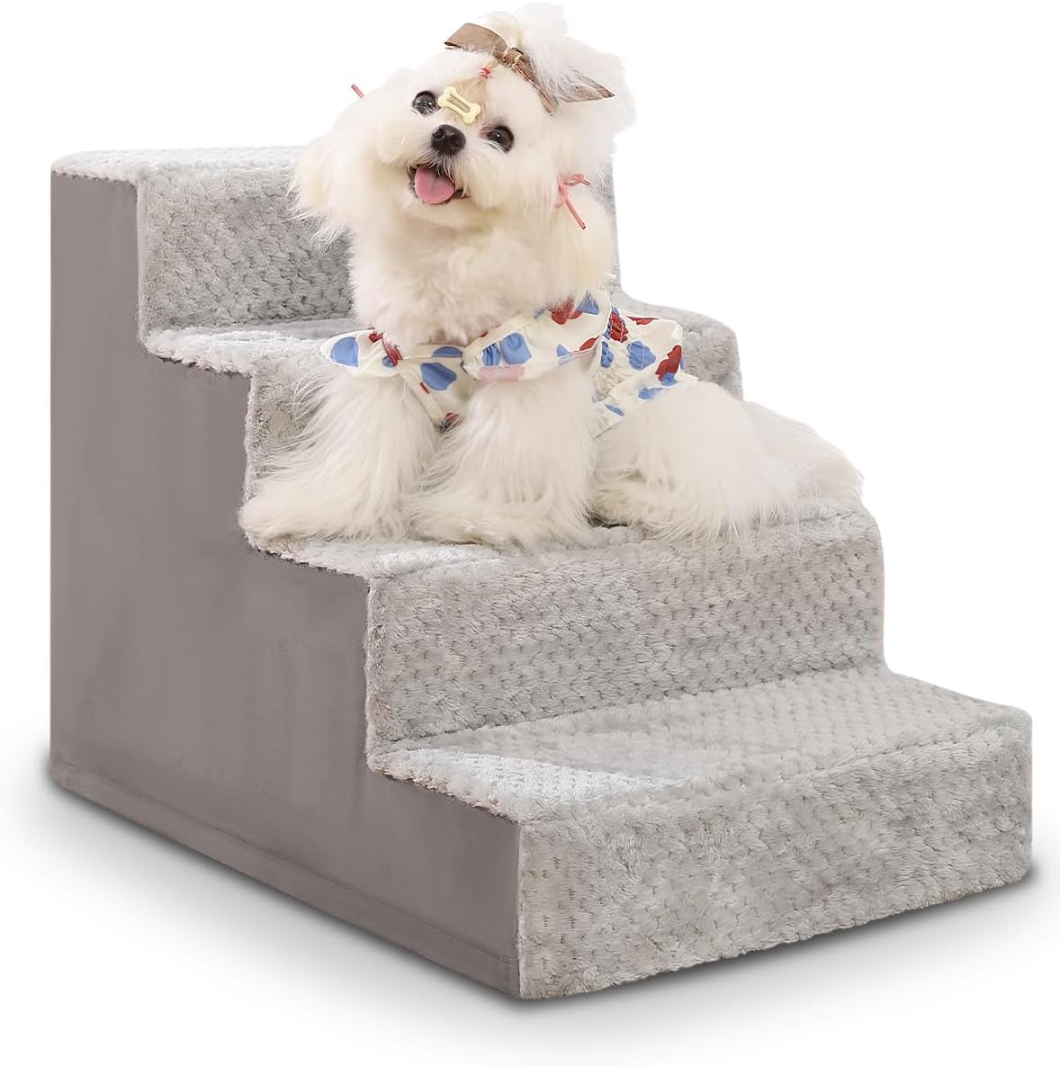 Dog Stairs for Small Dogs,17.5" H,4-Step Dog Steps for High Bed Couch and Sofa,Pet Stairs for Dogs and Cats Climbing with Non-Slip Bottom and Washable Cover,Light Grey - Pet Explorer