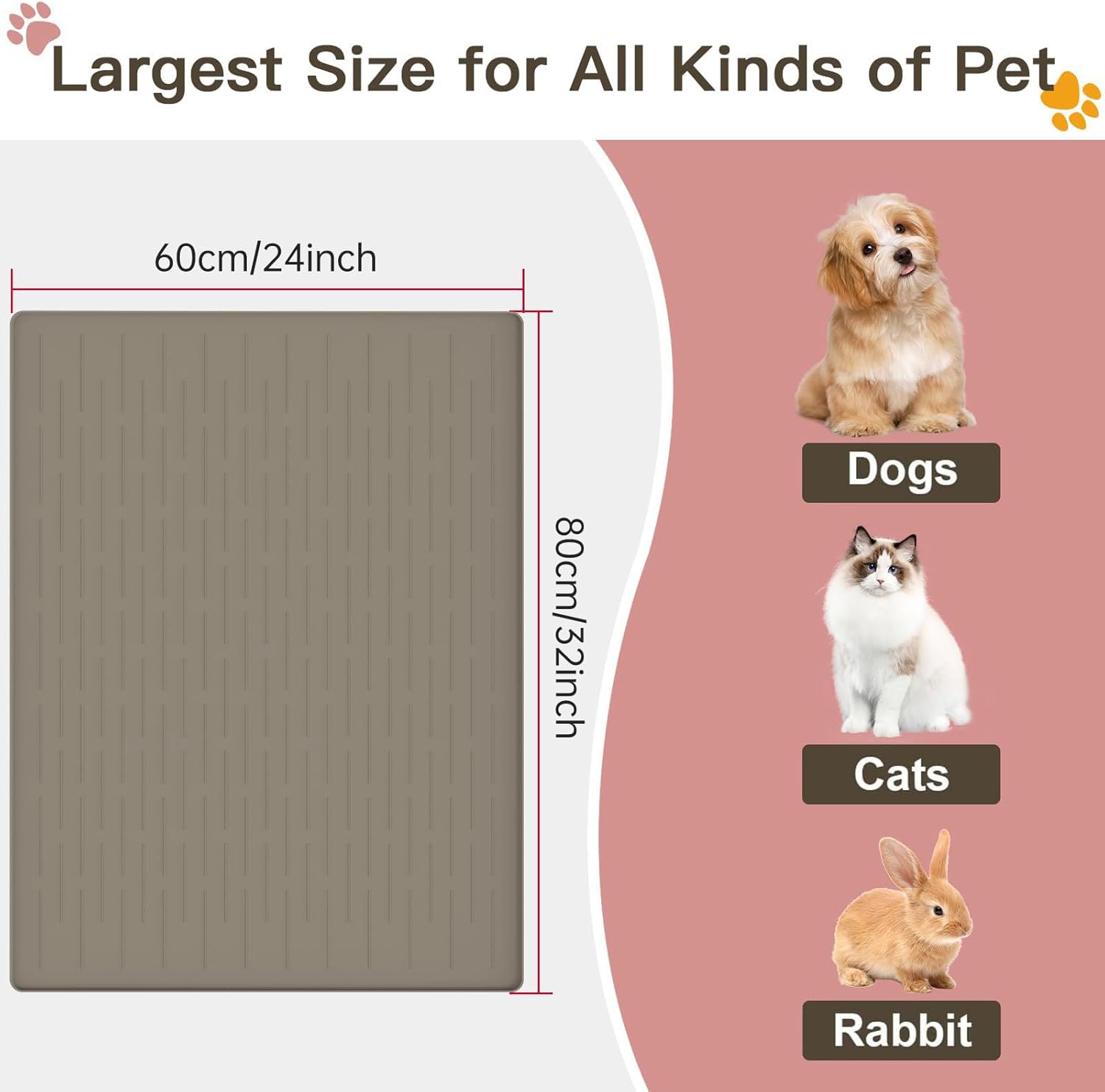 Large Dog Mats for Food and Water, 32"x24" Waterproof Pet Food Mats for Floor Nonslip Silicone Bowl Mats with Raised Edges - Pet Explorer