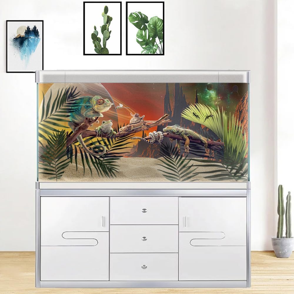 Cosmic Mars Aquarium Background,Galaxy Cool Parallel Space Themed Fish Tank Background, Tropical Desert Terrarium Background 48X18IN with 8 EVA Double-Sided Tape - Pet Explorer