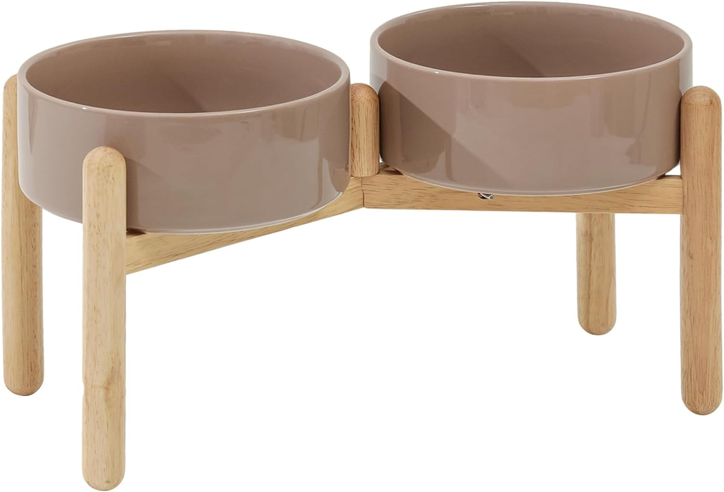 Ceramic 8.2inch Raised Dog Bowl with Stand for Large- Breed Dogs, Pet Food and Water Feeder (Double Bowl with Stand - Brown Coffee) - Pet Explorer