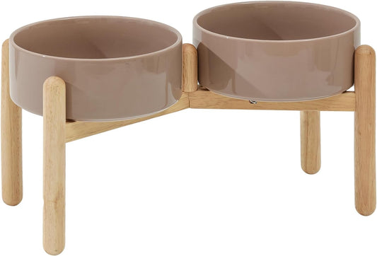 Ceramic 8.2inch Raised Dog Bowl with Stand for Large- Breed Dogs, Pet Food and Water Feeder (Double Bowl with Stand - Brown Coffee) - Pet Explorer