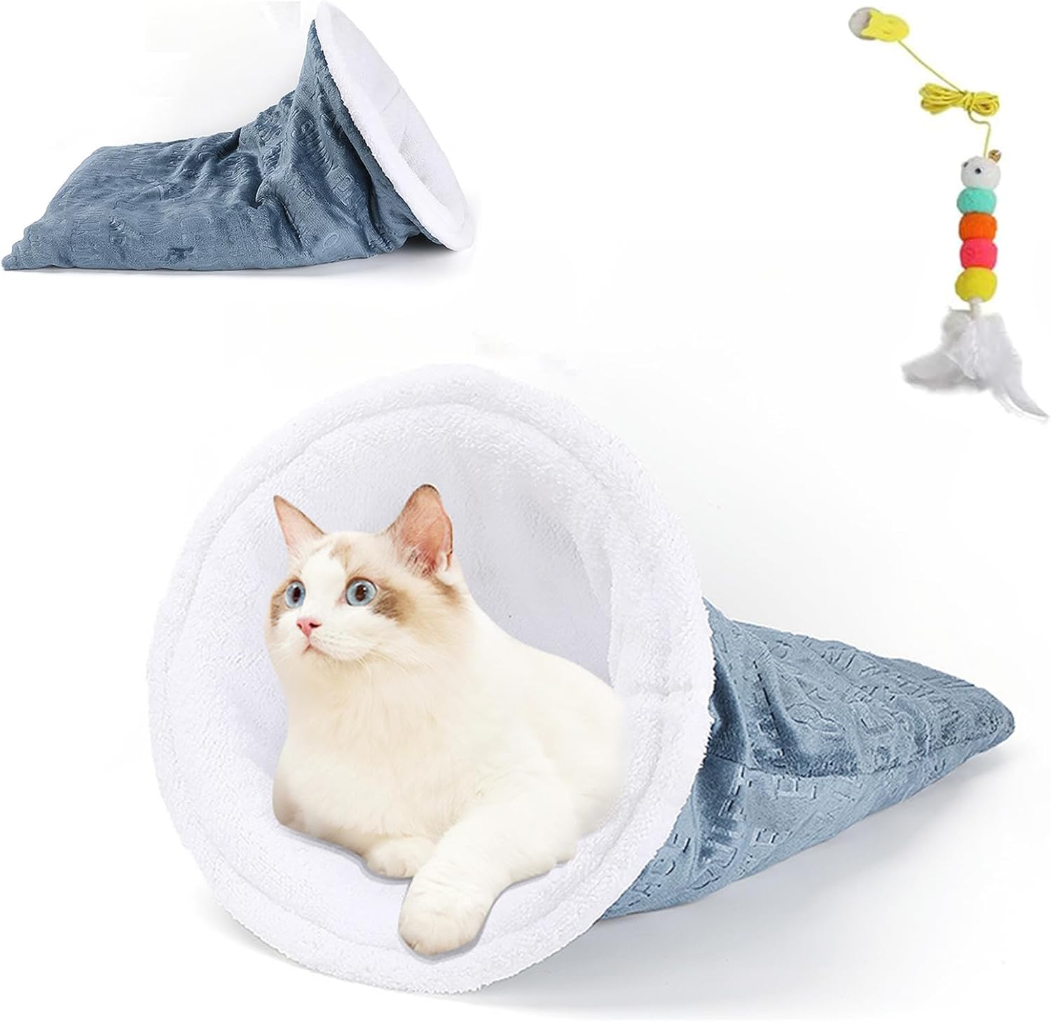 Cozy Cat Winter Sleeping Bag - Self-Warming 360 Wrap Cave Bed, Soft Plush Large Sack for Indoor Cats (B) - Pet Explorer