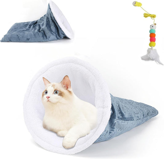 Cozy Cat Winter Sleeping Bag - Self-Warming 360 Wrap Cave Bed, Soft Plush Large Sack for Indoor Cats (B) - Pet Explorer