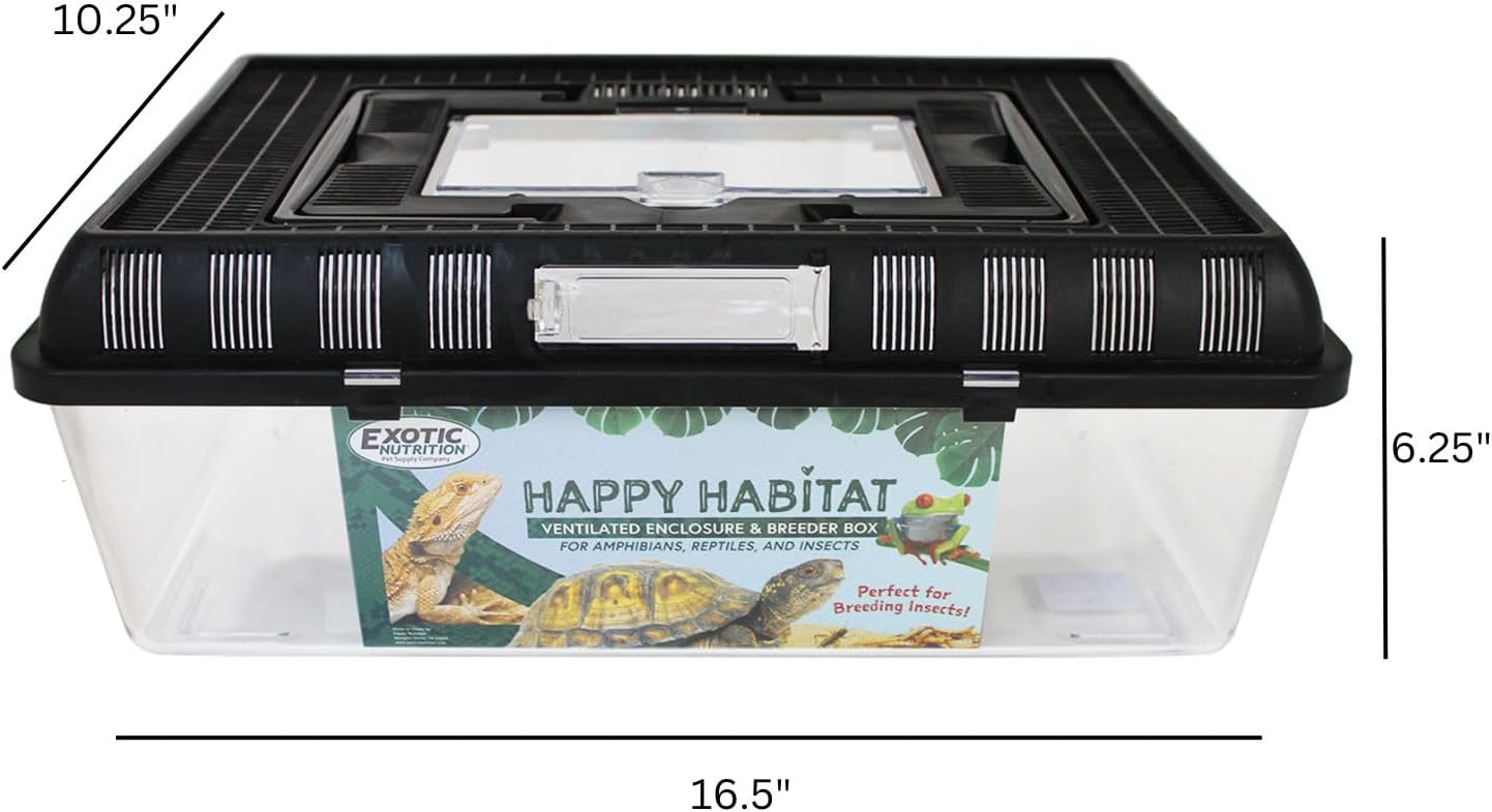Happy Habitat (Large) - Ventilated Enclosure & Breeder Box - for Live Feeder Insects, Reptiles, Amphibians & Other Small Pets - Durable Plastic Portable Terrarium - Pet Explorer