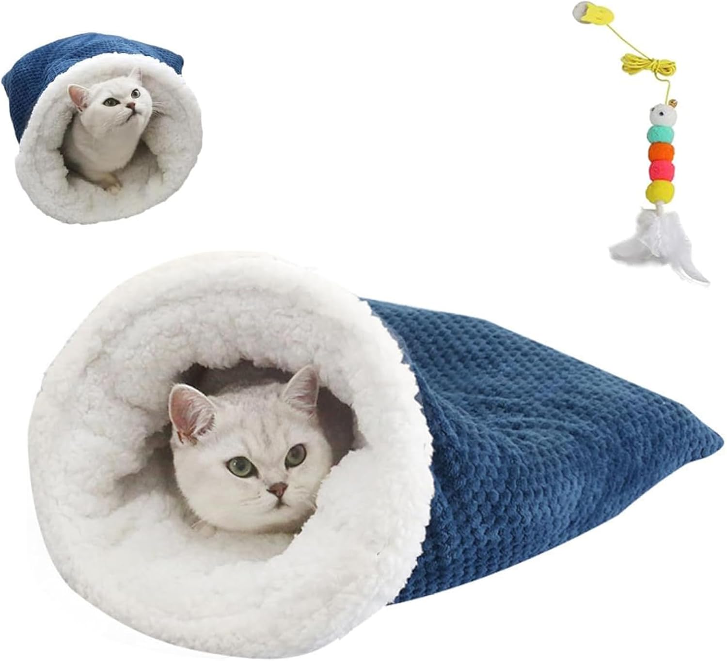 Cat Sleeping Bag for Indoor Cats - Cozy Winter Bed Cave, Warm and Soft Fluffy Washable Blanket (A) - Pet Explorer