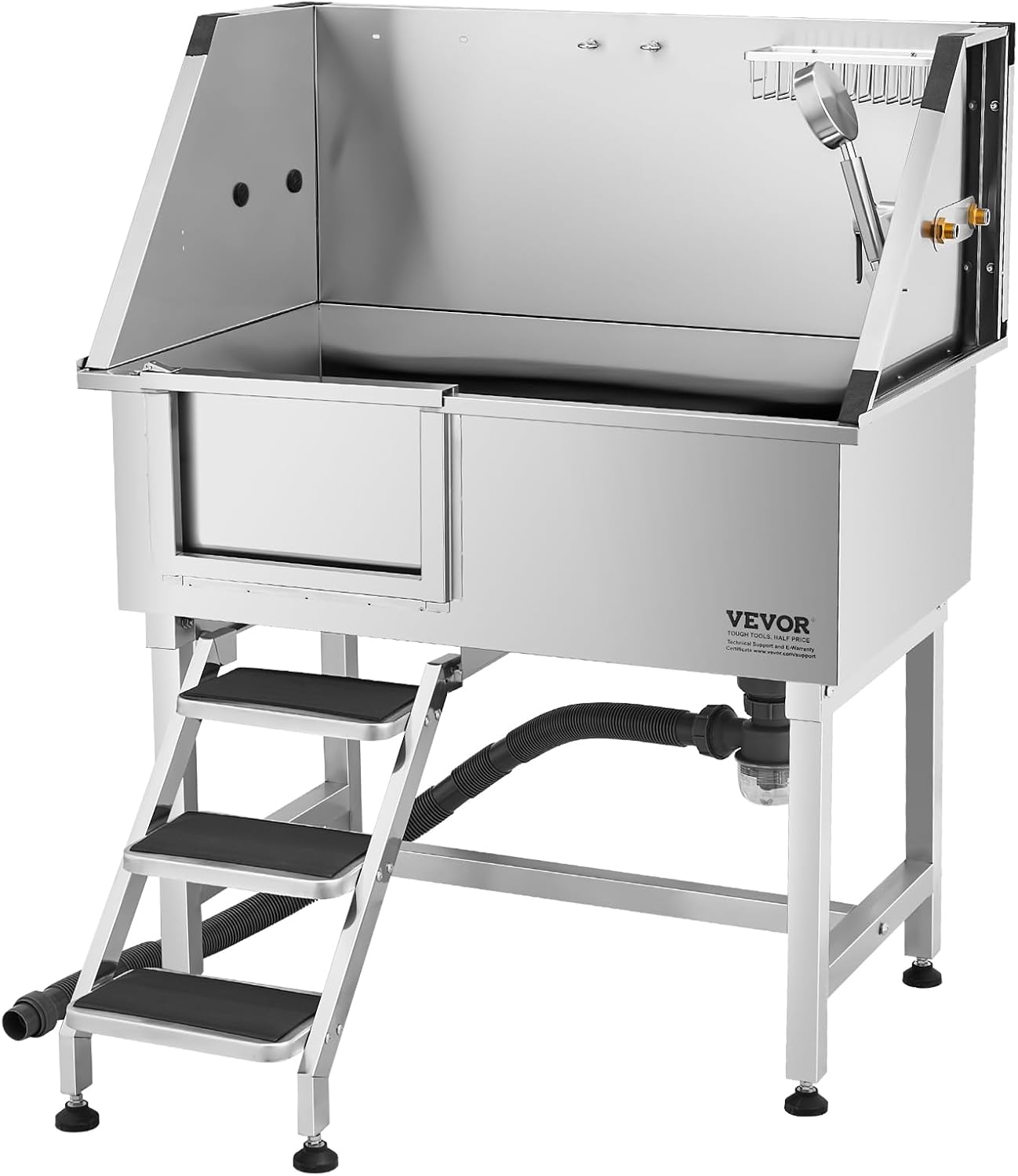 VEVOR Stainless Steel Dog Washing Station, 38 inch Pet Grooming Tub w/Storage Stairs, Faucet & Showerhead & Soap Holder Dog Bathtub for Medium & Small Pets (Left Door) - Pet Explorer