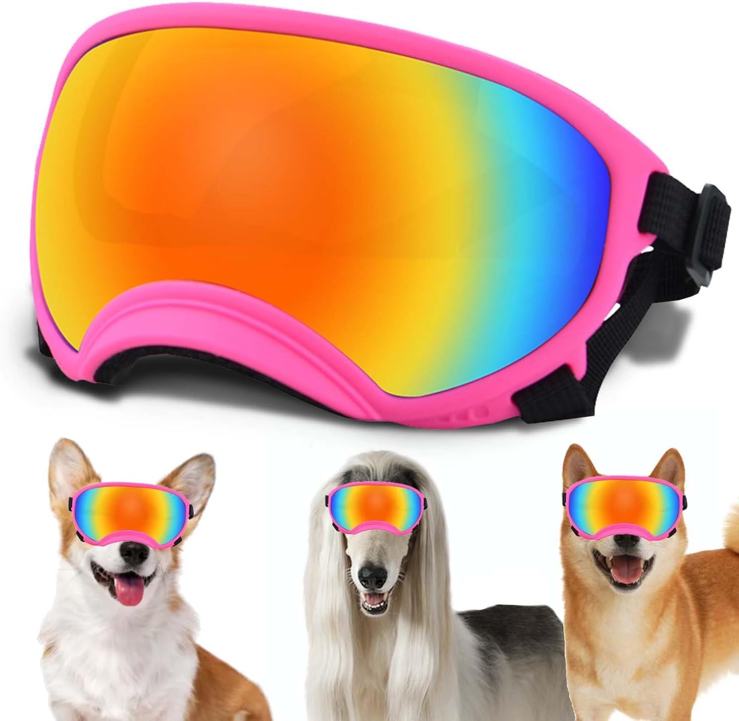Medium Dog Sunglasses with Adjustable Strap UV Protection, Winproof Dog Puppy Sunglasses, Suitable for Medium Dog Pet Glasses, Dogs Eyes Protection,Soft Dog Goggles - Pet Explorer