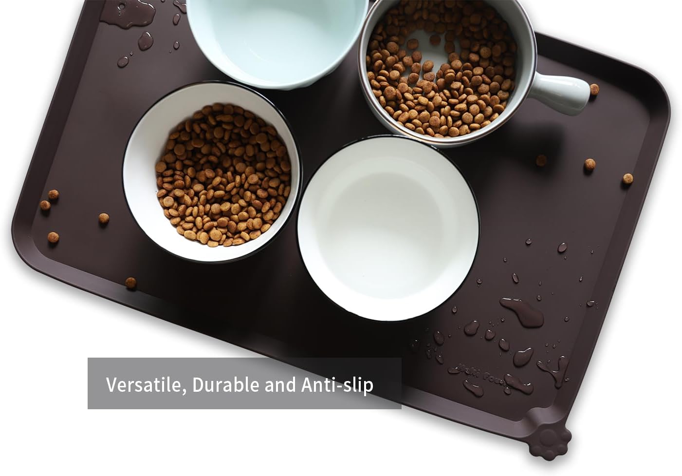 Hoki Found L Silicone Non Slip Pet Dog Cat Bowl Mats - Waterproof Dog Cat Food Mats - Dark Oak - Pet Explorer