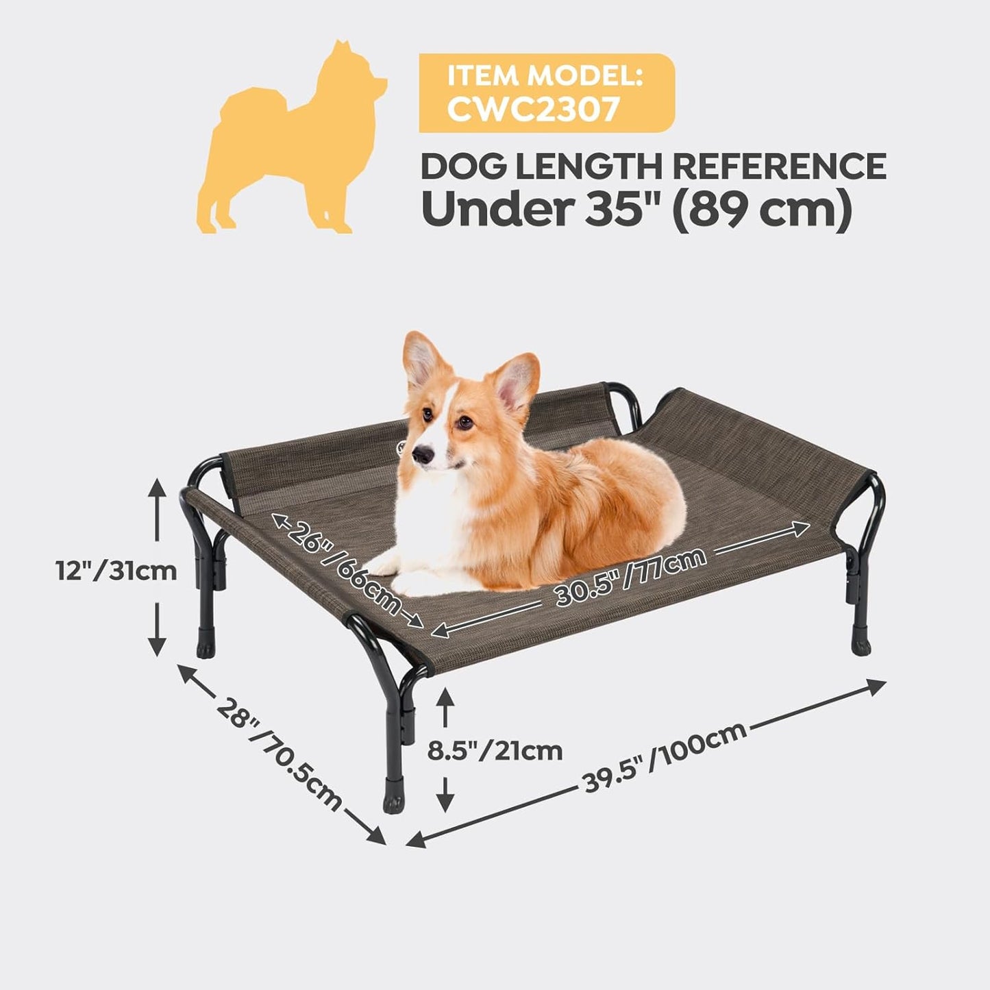 Veehoo Medium Elevated Dog Bed, Guardrail, Non-Slip, Chewproof, Washable & Breathable Teslin Mesh, Brown - Pet Explorer