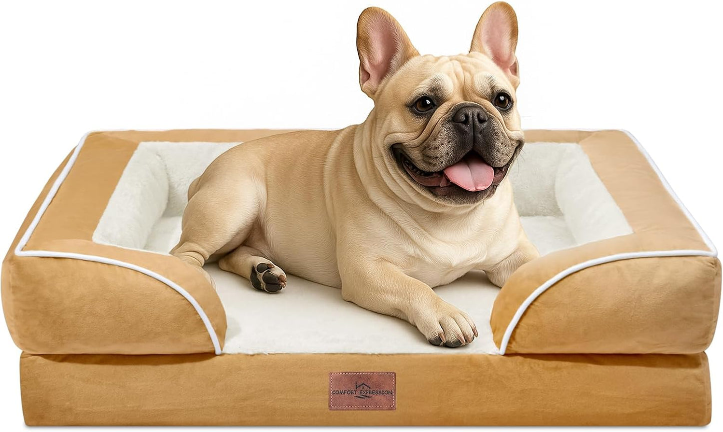 Comfort Expression Small Dog Beds Waterproof Orthopedic Foam Dog Sofa Beds for Medium Dogs Comfy Pet Bed with Washable Removable Cover & Non-Slip Bottom(Small,Khaki) - Pet Explorer