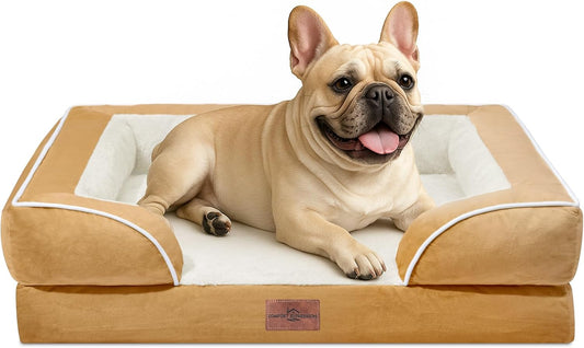 Comfort Expression Small Dog Beds Waterproof Orthopedic Foam Dog Sofa Beds for Medium Dogs Comfy Pet Bed with Washable Removable Cover & Non-Slip Bottom(Small,Khaki) - Pet Explorer