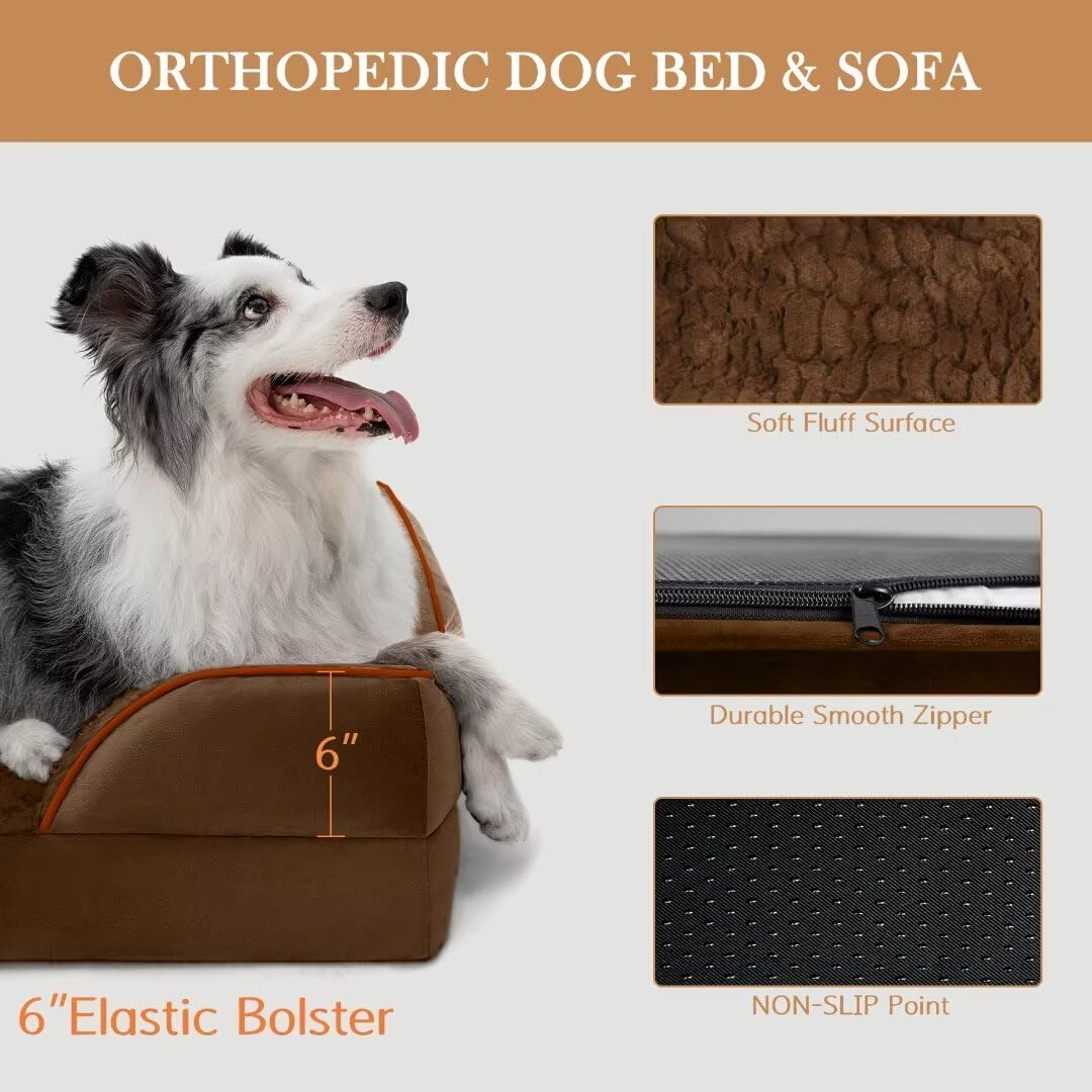 Comfort Expression XXL Orthopedic Dog Beds Waterproof, Orthopedic Foam Dogs Beds for Extra Large Dogs, Washable Dog Sofa Bed with Removable Cover & Non-Slip Bottom(XX-Large,Chocolate Brown) - Pet Explorer