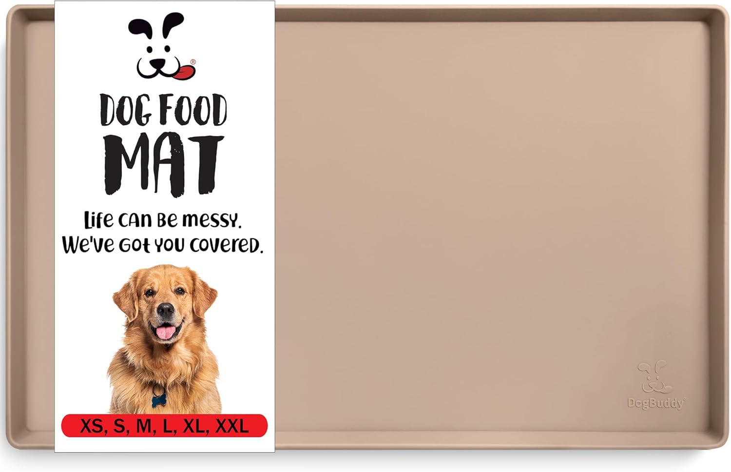 DogBuddy Dog Food Mat – Waterproof Dog Bowl Mat for Food and Water, Silicone Pet Feeding Mats for Floors, Non-Slip Placemat with High Edges for Dogs Bowls, Puppy Essentials (Small: 19"x12", Taupe) - Pet Explorer