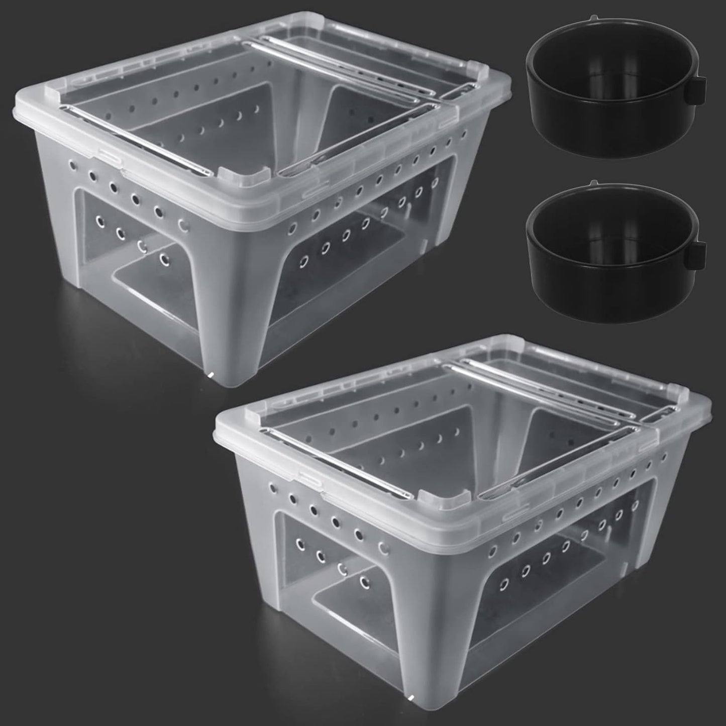 2 PCS Reptile Feeding Box Lizard Tarantula Habitat Cage Hatching Container Snake Breeding Box Transparent Portable Plastic Mini Pet Houses for Scorpion Spider Frog - Pet Explorer