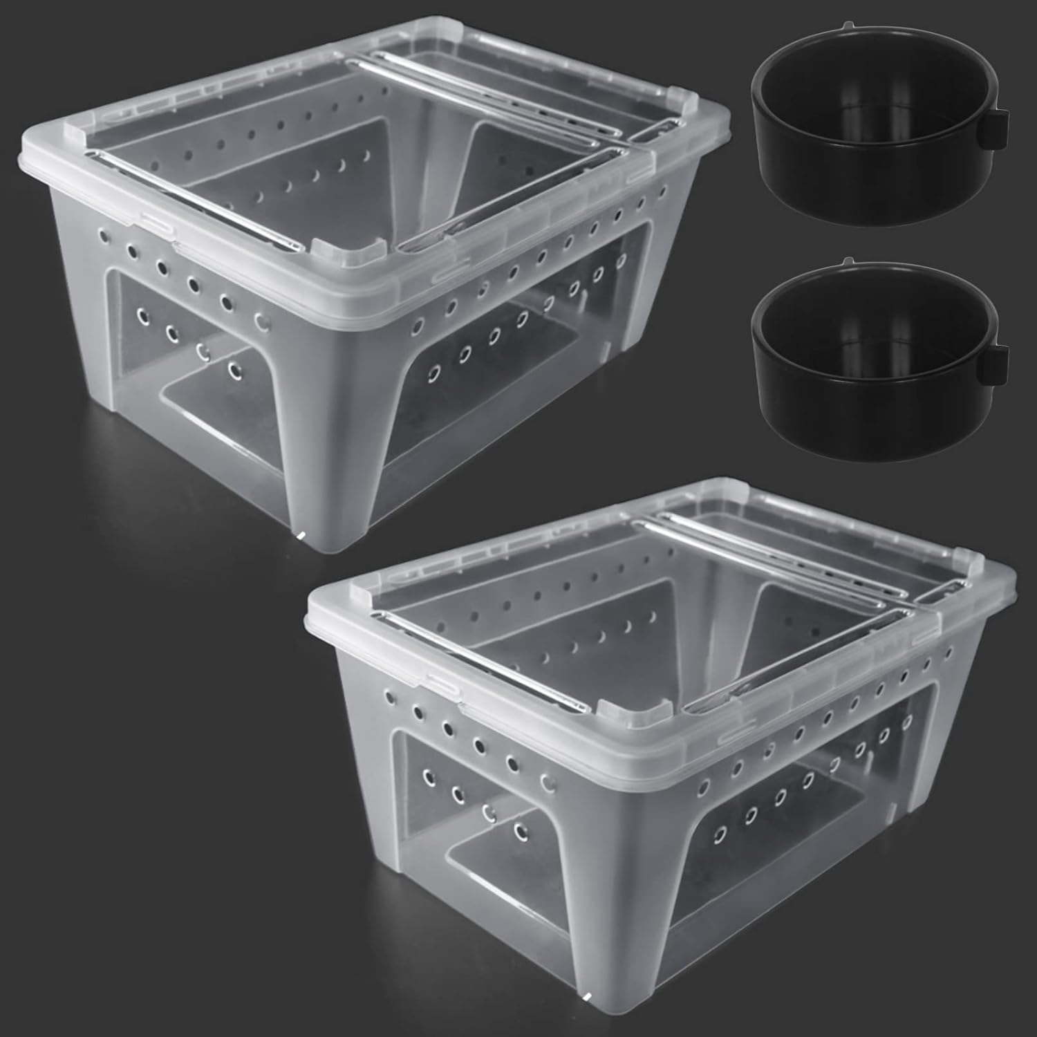 2 PCS Reptile Feeding Box Lizard Tarantula Habitat Cage Hatching Container Snake Breeding Box Transparent Portable Plastic Mini Pet Houses for Scorpion Spider Frog - Pet Explorer