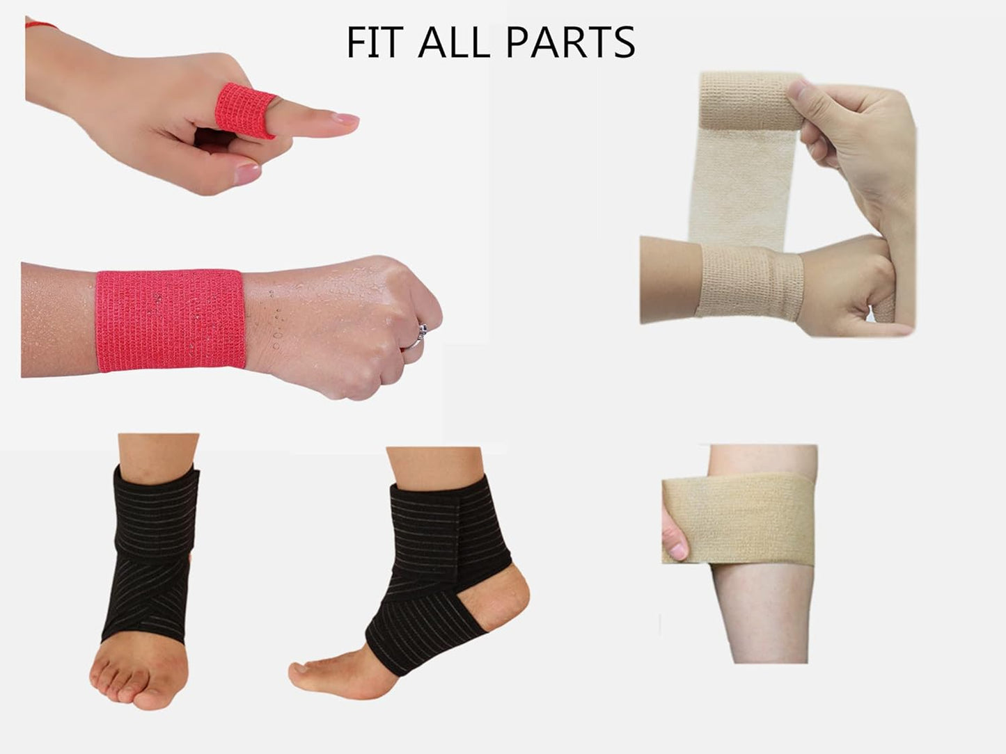 6 Pack 2" x 5 Yards Self Adhesive Bandage Wrap Breathable Cohesive Vet Wrap for Pets, Elastic Self-Adherent Tape for Sports, Wrist, Ankle (White) - Pet Explorer