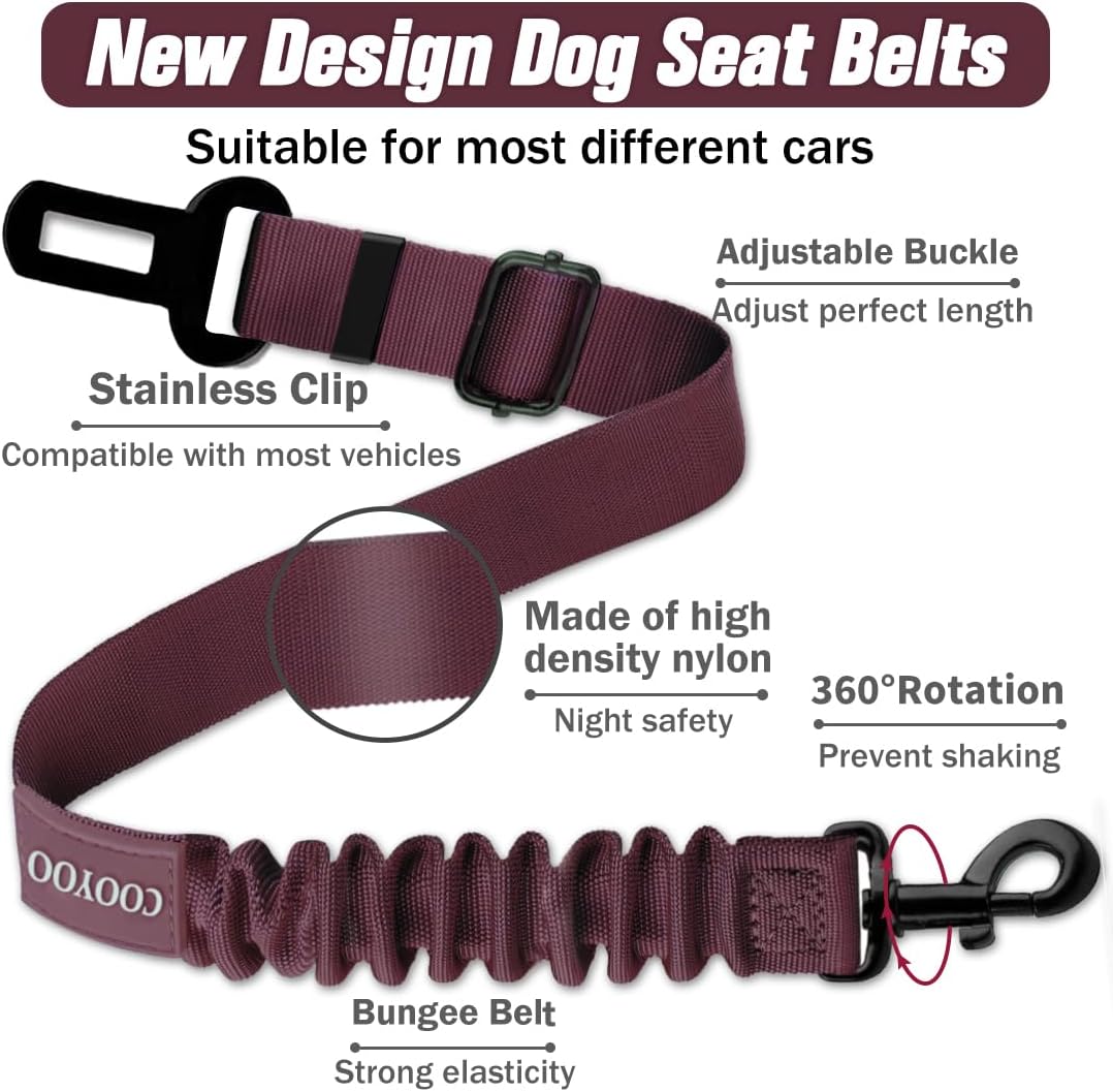 COOYOO Dog Seat Belt,3 Piece Set Retractable Dog Car Adjustable Seatbelts for Vehicle Nylon Pet Safety Heavy Duty & Elastic & Durable Car Harness for Dogs - Pet Explorer