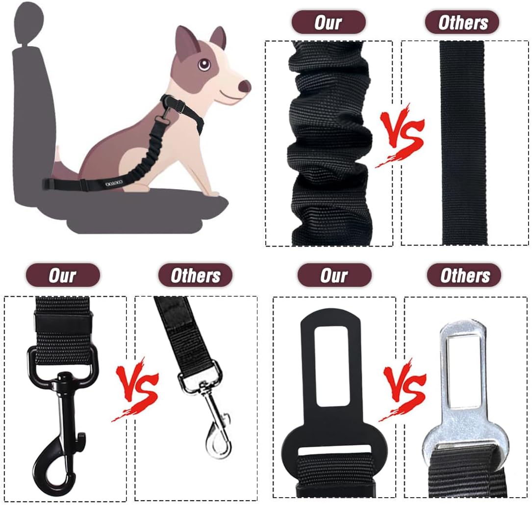 COOYOO Dog Seat Belt,3 Piece Set Retractable Dog Car Adjustable Seatbelts for Vehicle Nylon Pet Safety Heavy Duty & Elastic & Durable Car Harness for Dogs - Pet Explorer