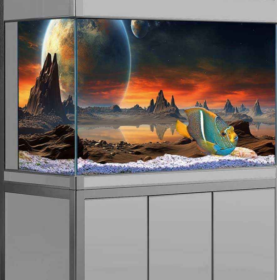 36X24IN Cosmic Aquarium Background, Cool Parallel Space Themed Fish Tank Background, Tropical Desert Terrarium Background with 8 EVA Double-Sided Tape