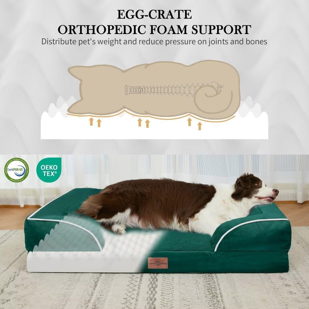 Comfort Expression Orthopedic Dog Bed Waterproof, XXL Dog Beds for Oversized Dogs, Washable Dogs Sofa Bed with Removable Cover & Non-Slip Bottom(XX-Large,Emerald) - Pet Explorer